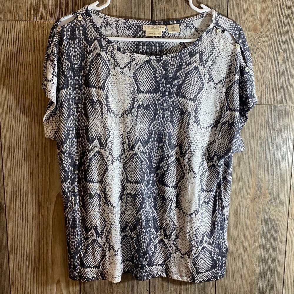 𝅺christian Siriano Linen Snakeskin Print Top